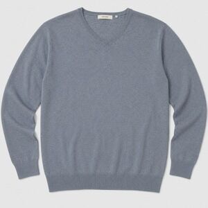 Pavone V-Neck Sweater Mens Large Blue Cotton Cashmere Blend Knit  Essential